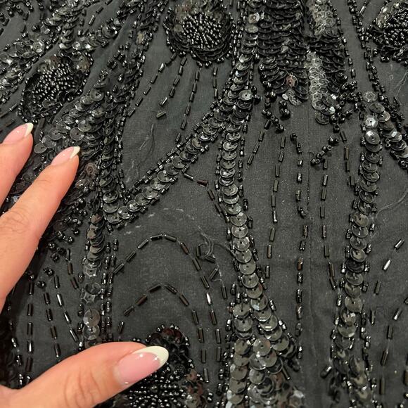 A.J. Bari 90's Black Beaded Vintage Open Back Flapper Dress size 14 - Picture 8 of 16